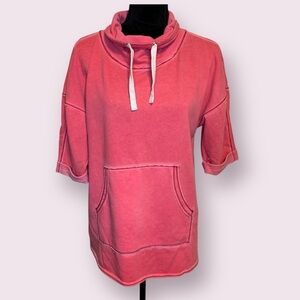 Sundance Short Sleeve Cowl Neck Sweatshirt Hot Neon Pink Size XS